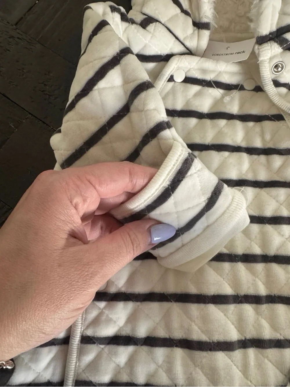 NWT Nordstrom Double Button Snap 1-Piece Hooded Suit White Gray Stripe, 3 Months